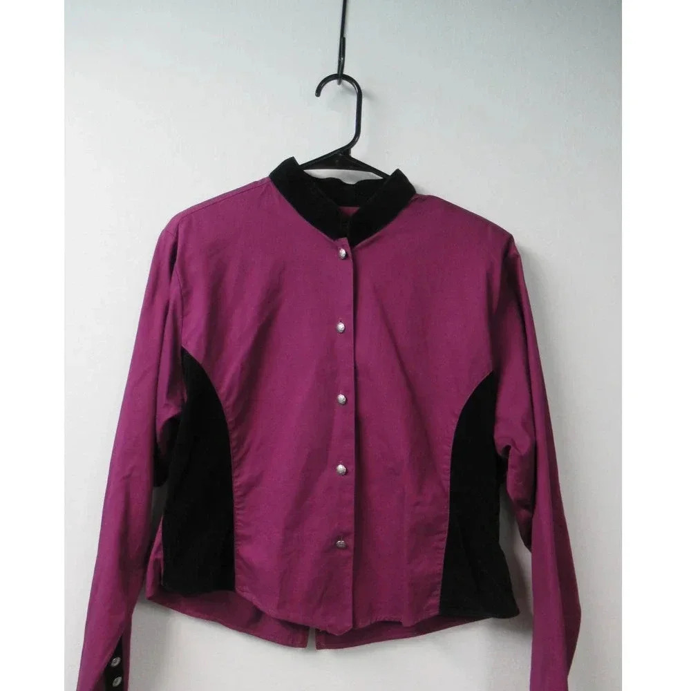 Vintage Wrangler Silver Lake Velvet Cotton Button Down Blouse Sz XL Plum Black
